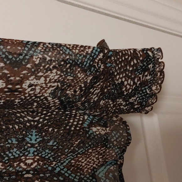 Planet Sheer Dress Shirt in Brown Blue and Cream US 12 - Picture 4 of 9